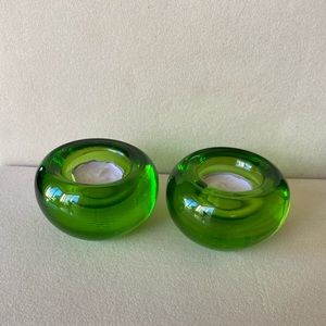 (2) Crate&Barrel green glass tea lights